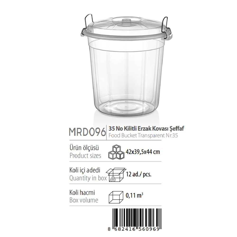 MERDEM 35 NO KİLİTLİ ERZAK KOVASI ŞEFFAFx12xMRD096