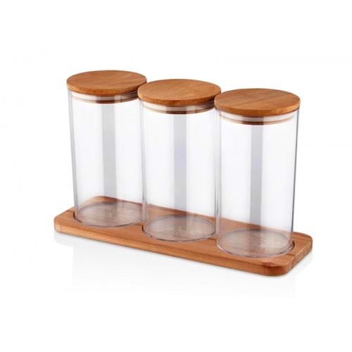 ÖZMET AHŞAP KAPAKLI 1 LT. 3 LÜ SET- ŞEFFAF x12x ÖZM 631